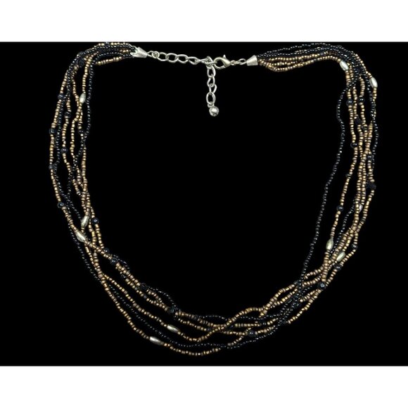 Elegant Black And Gold Tone Glass Beaded Multilayer Necklace - Picture 1 of 6